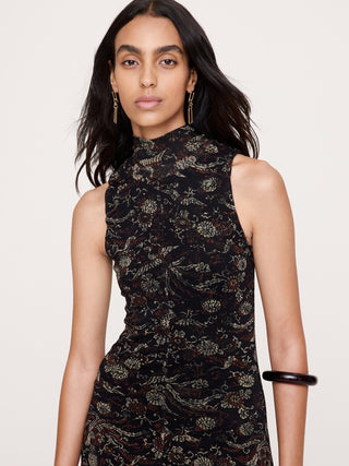 Vestido Largo con Cuello Anudado Estampado Floral