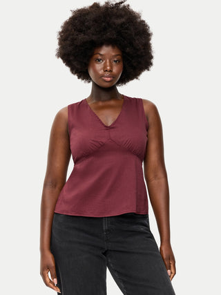 Sleeveless V-Neck Tie-Back Top.