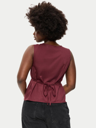 Sleeveless V-Neck Tie-Back Top.