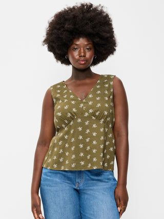 Sleeveless V-Neck Tie-Back Top.