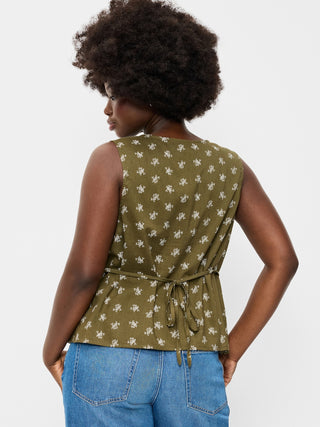Sleeveless V-Neck Tie-Back Top.