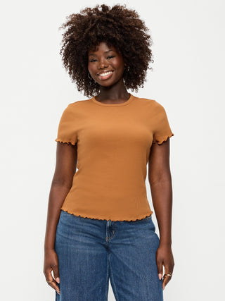 Camiseta Cuello Redondo con Borde Ondulado