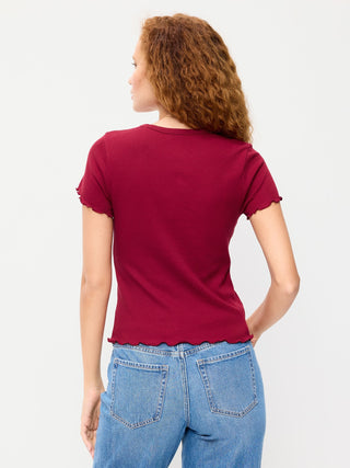 Camiseta Cuello Redondo con Borde Ondulado