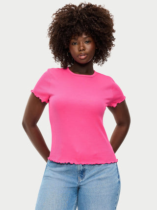 Fitted Waffle-Knit Cropped T-Shirt.