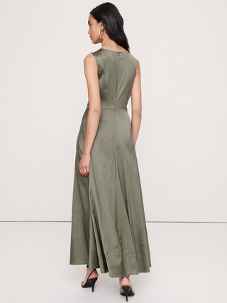 Stretch-Satin Cowl-Neck Maxi Dress.