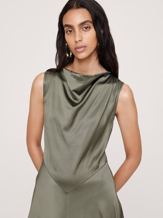 Stretch-Satin Cowl-Neck Maxi Dress.