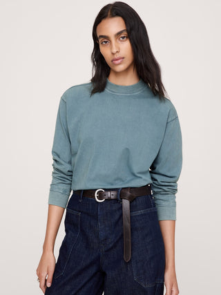 Vintage Cotton Long-Sleeve Mock-Neck T-Shirt.