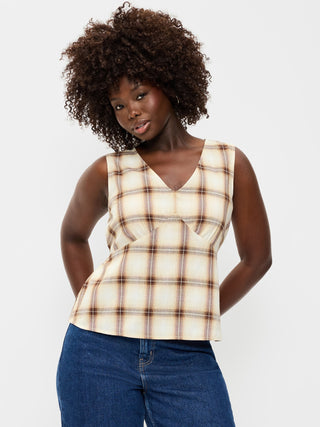 Sleeveless V-Neck Tie-Back Top.