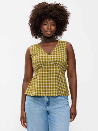 Sleeveless V-Neck Tie-Back Top.