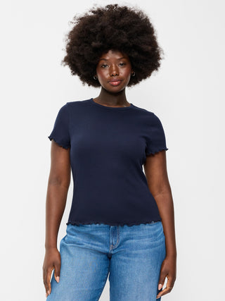 Fitted Waffle-Knit Cropped T-Shirt.