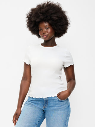 Fitted Waffle-Knit Cropped T-Shirt.