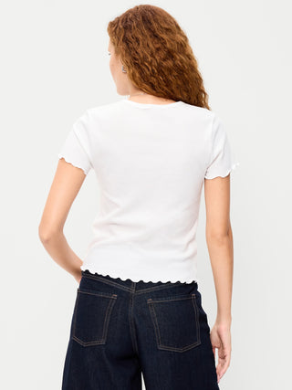 Fitted Waffle-Knit Cropped T-Shirt.