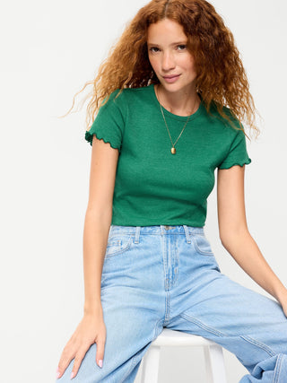 Fitted Waffle-Knit Cropped T-Shirt.