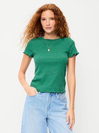 Fitted Waffle-Knit Cropped T-Shirt.