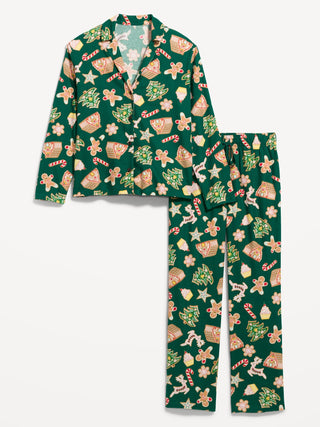 Conjunto de pantalón de pijama de franela estampado de mujer.