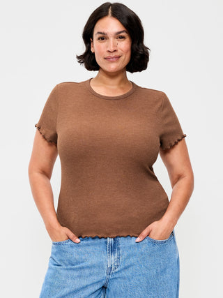 Fitted Waffle-Knit Cropped T-Shirt.
