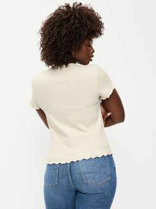 Camiseta Cuello Redondo con Borde Ondulado