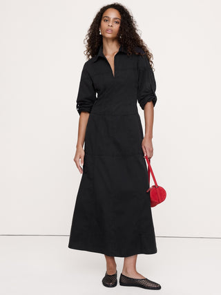 Cotton Twill Paneled Shirt Dress.