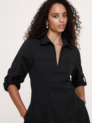 Cotton Twill Paneled Shirt Dress.