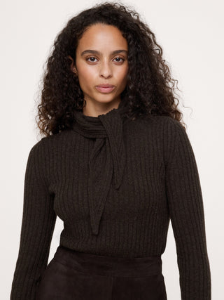 Merino-Cotton Tie-Neck Sweater.