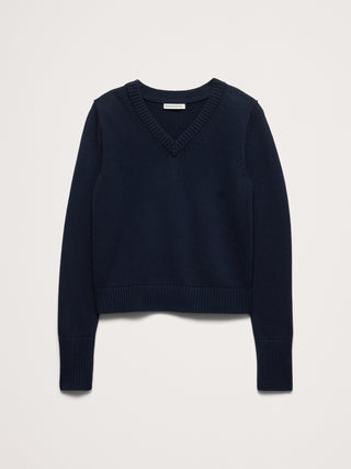 Larkspur Cotton-Silk V-Neck Sweater.