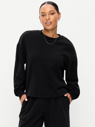SoComfy Oversized Puff-Sleeve Cropped Sweatshirt.