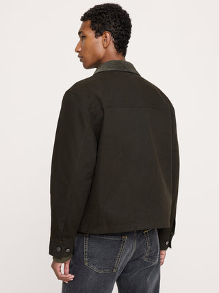 Waxed Cotton Twill Utility Jacket with Suede Collar.