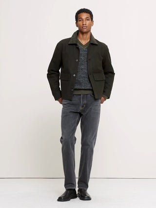 Waxed Cotton Twill Utility Jacket with Suede Collar.