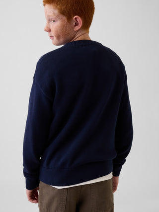 Suéter de cuello redondo para niños, 100% algodón, corte relajado.
