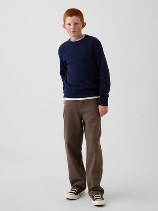 Suéter de cuello redondo para niños, 100% algodón, corte relajado.