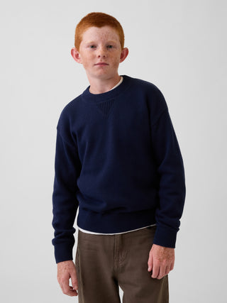 Suéter de cuello redondo para niños, 100% algodón, corte relajado.