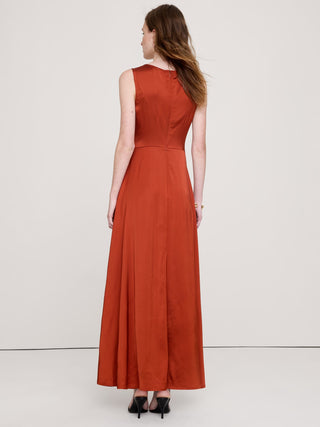 Stretch-Satin Cowl-Neck Maxi Dress.