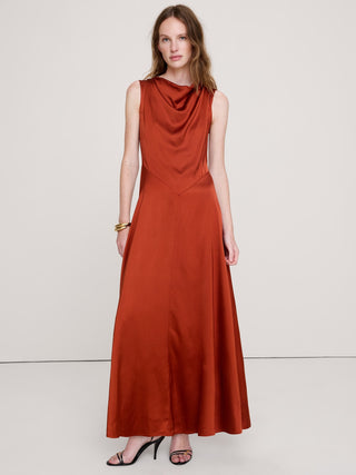 Stretch-Satin Cowl-Neck Maxi Dress.