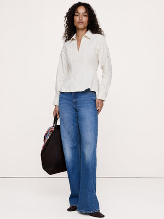 Stretch-Cotton Pleated-Waist Top.
