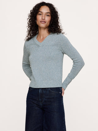 Larkspur Cotton-Silk V-Neck Sweater.