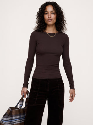 Camiseta de Canalé con Cuello Redondo