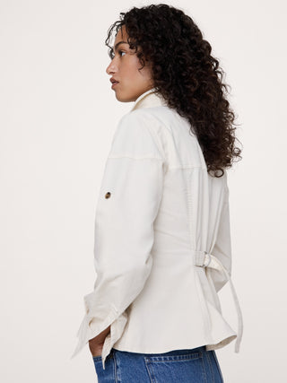 Stretch-Cotton Pleated-Waist Top.