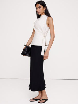 Layered Georgette-Satin Maxi Skirt.