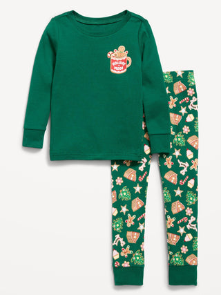 Conjunto de pijama de ajuste ceñido 100% algodón estampado para niños pequeños y bebés.