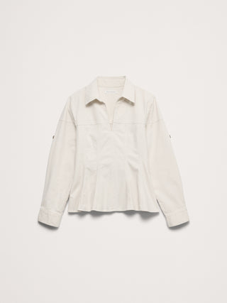 Stretch-Cotton Pleated-Waist Top.