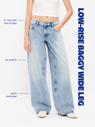 Jeans de tiro bajo, holgados y de pierna ancha.