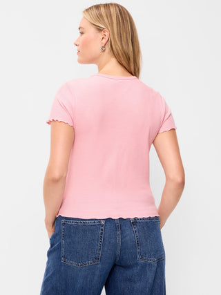 Camiseta Cuello Redondo con Borde Ondulado