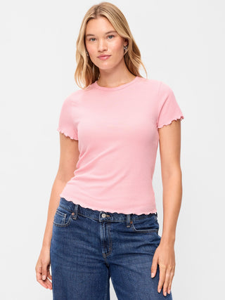 Camiseta Cuello Redondo con Borde Ondulado