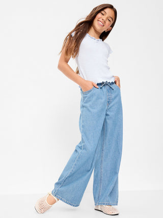 Pull-On Super Baggy Wide-Leg Denim Jeans for Girls.