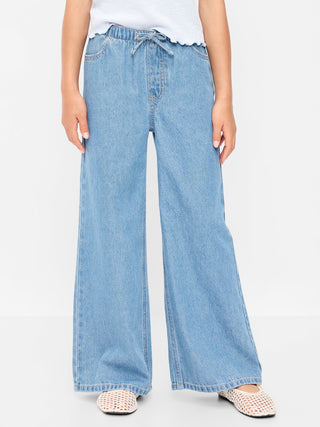 Pull-On Super Baggy Wide-Leg Denim Jeans for Girls.