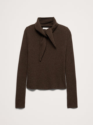Merino-Cotton Tie-Neck Sweater.
