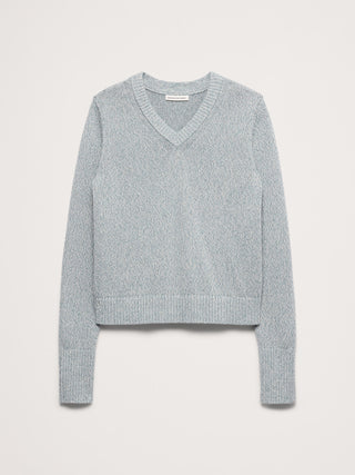 Larkspur Cotton-Silk V-Neck Sweater.