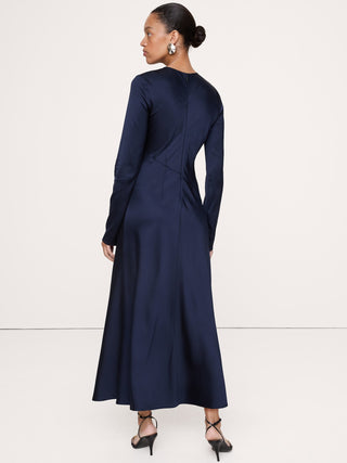 Bias-Cut Stretch-Satin Maxi Dress with Slit.