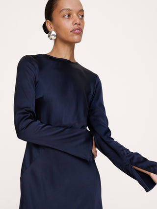 Bias-Cut Stretch-Satin Maxi Dress with Slit.