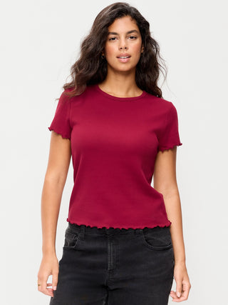 Camiseta Cuello Redondo con Borde Ondulado